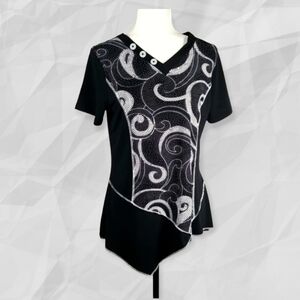 Fiori Women's Top Size S Graphic Pattern Asymmetric Hem V-Neck